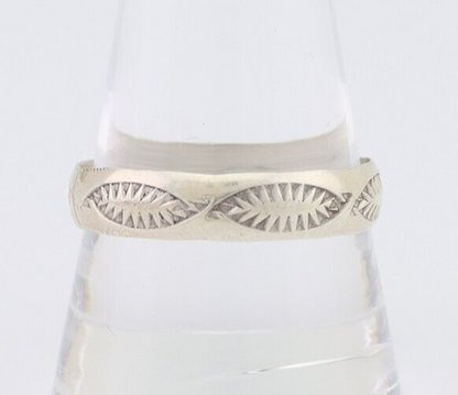 Navajo Hand Stamped Band 925 Silver 5.0 mm Signed Larry Chavez Size 11 C.80's