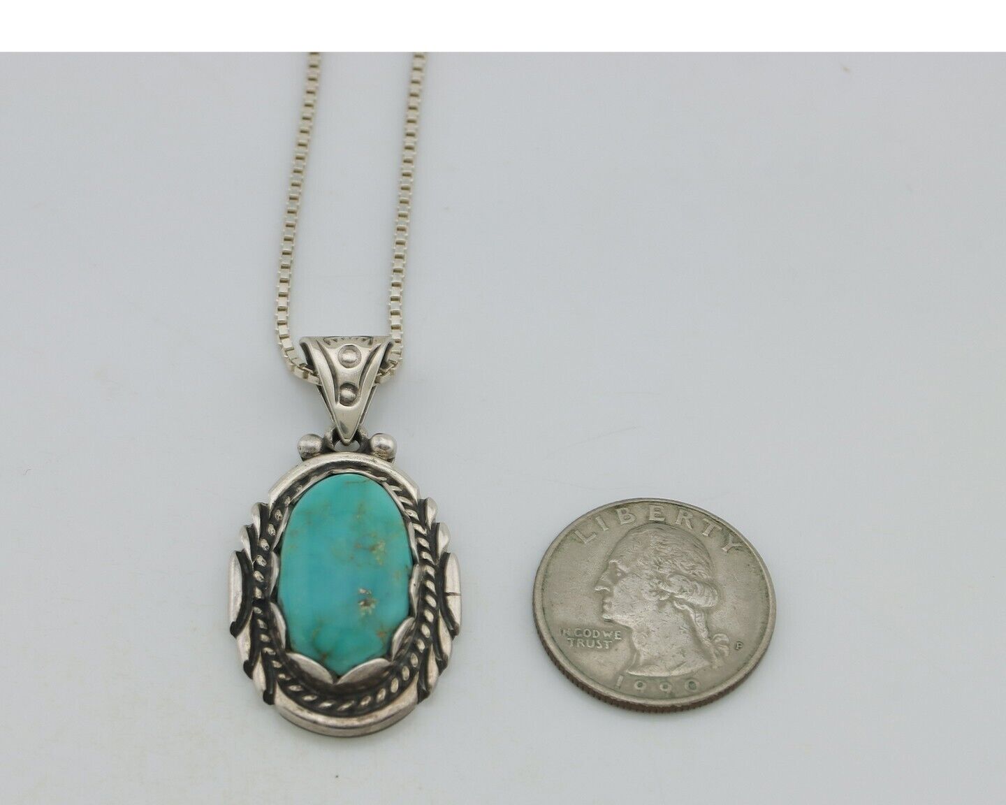 Navajo Necklace 925 Silver Natural Turquoise Sun Stamp C.80s