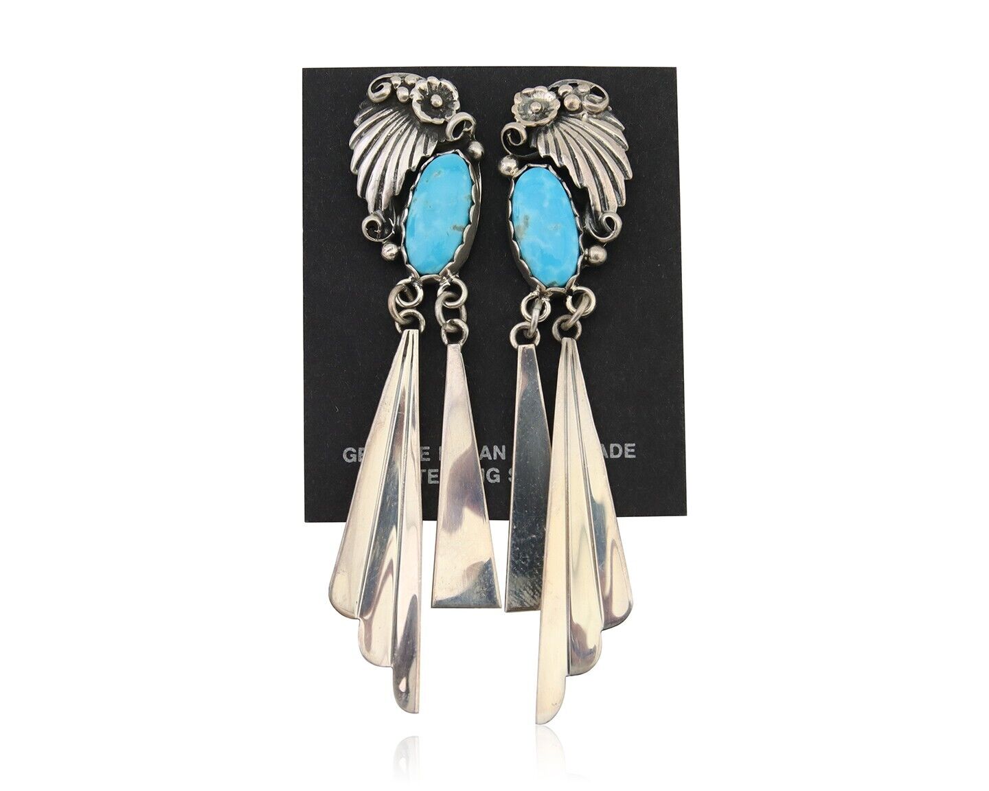 Navajo Dangle Earrings 925 Silver Natural Blue Turquoise Artist Signed M.S. C80s