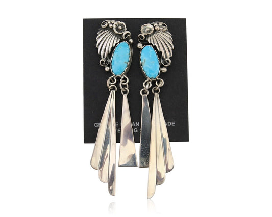 Navajo Dangle Earrings 925 Silver Natural Blue Turquoise Artist Signed M.S. C80s