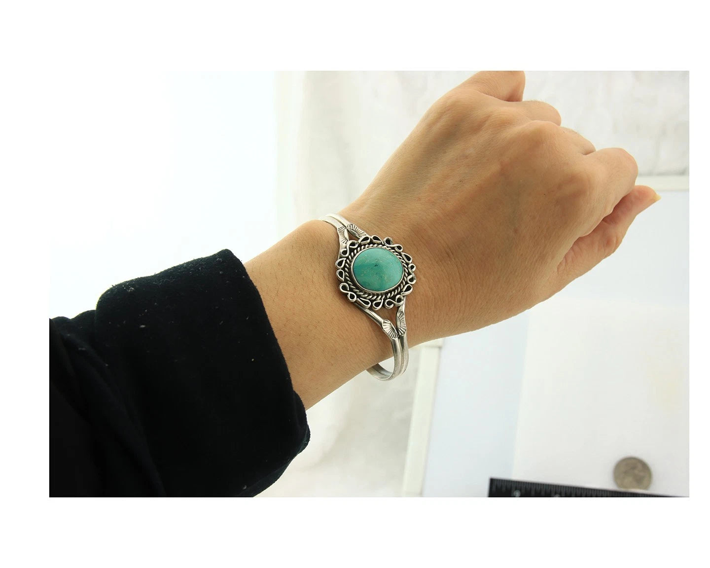 Navajo Cuff Bracelet Sterling Silver Vintage Turquoise Handmade Signed LP