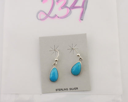 Navajo Dangle Earrings 925 Silver Natural Blue Turquoise Artist Signed M C.80's