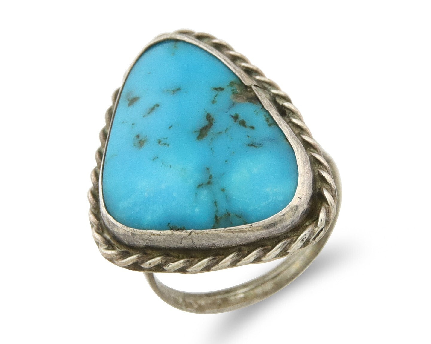 Navajo Ring 925 Sterling Turquoise Handmade Native Artist C.80's Size 7.5