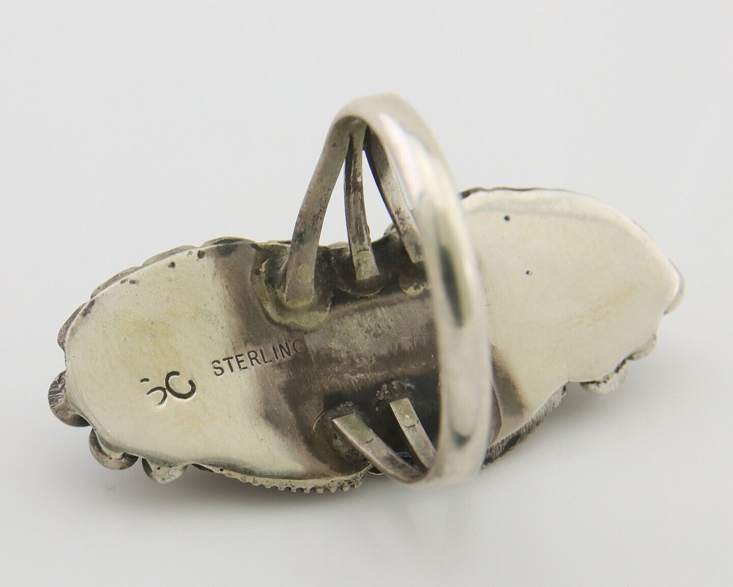 Navajo Ring 925 Silver Natural Blue Turquoise Native Artist Signed SC C.80's