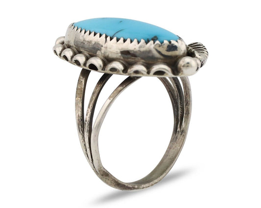 Navajo Ring 925 Silver Sleeping Beauty Turquoise Signed SC C.80's