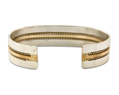 Navajo Bracelet 925 Silver Native American Handmade Yellow Gold Plated Cuff C80s