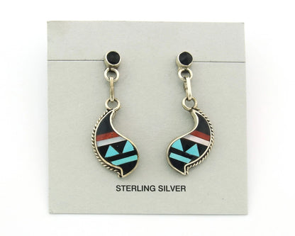 Navajo Dangle Earrings Sterling Silver Gemstone Vintage Signed SB