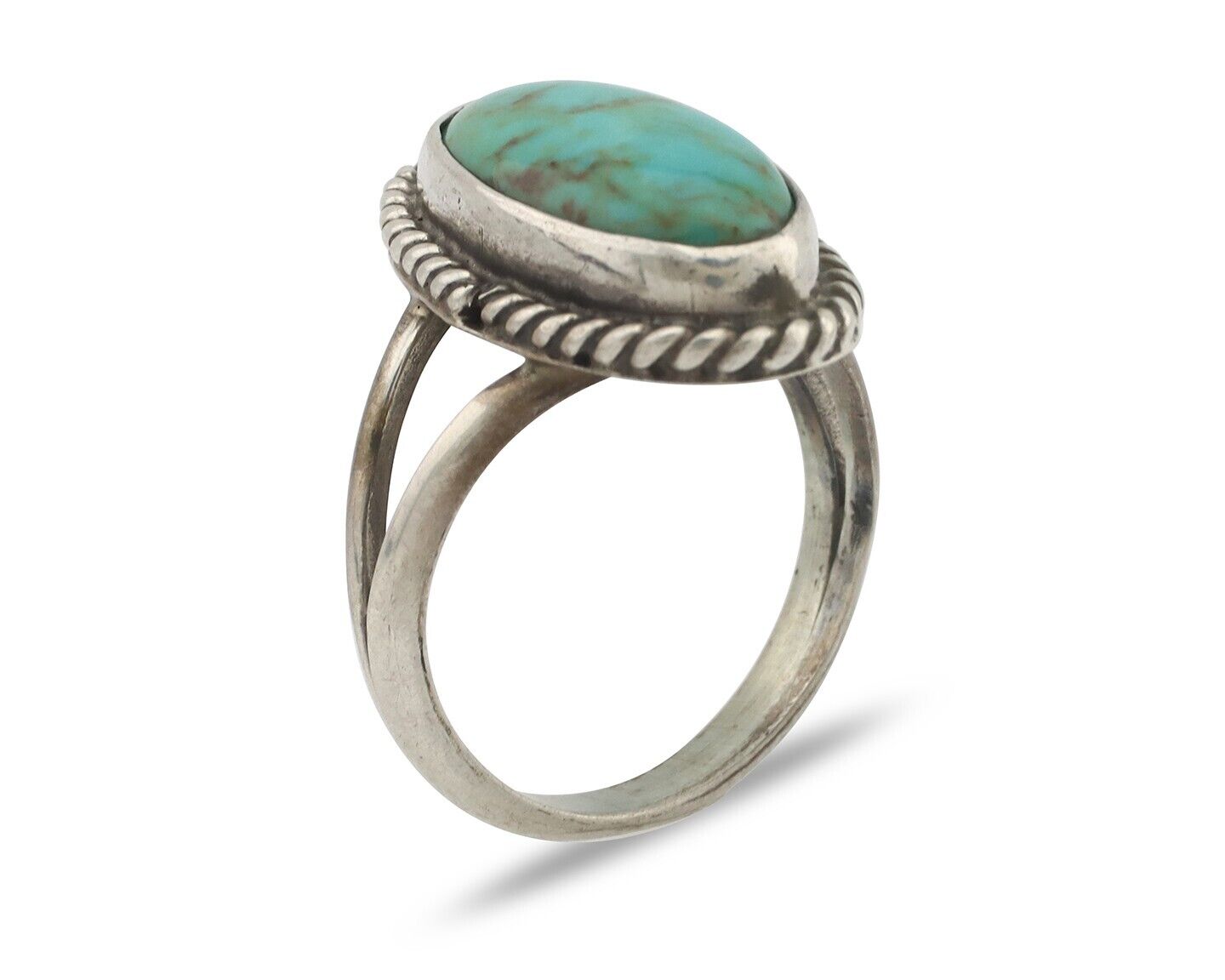 Navajo Handmade Ring 925 Silver Kingman Turquoise Signed M Montoya C.80's