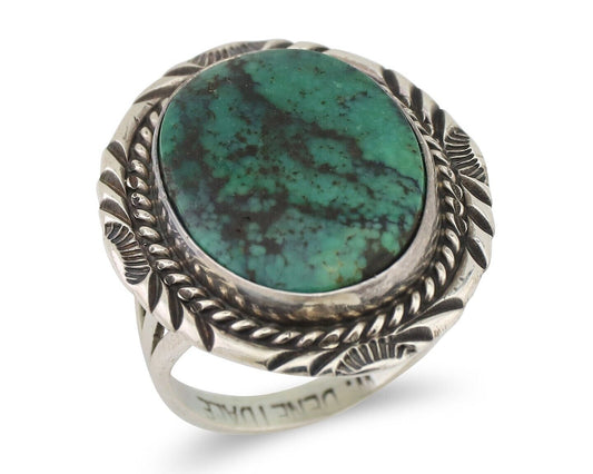 Navajo Ring 925 Silver Turquoise Signed William Denetdale Size 6.5 C.80's