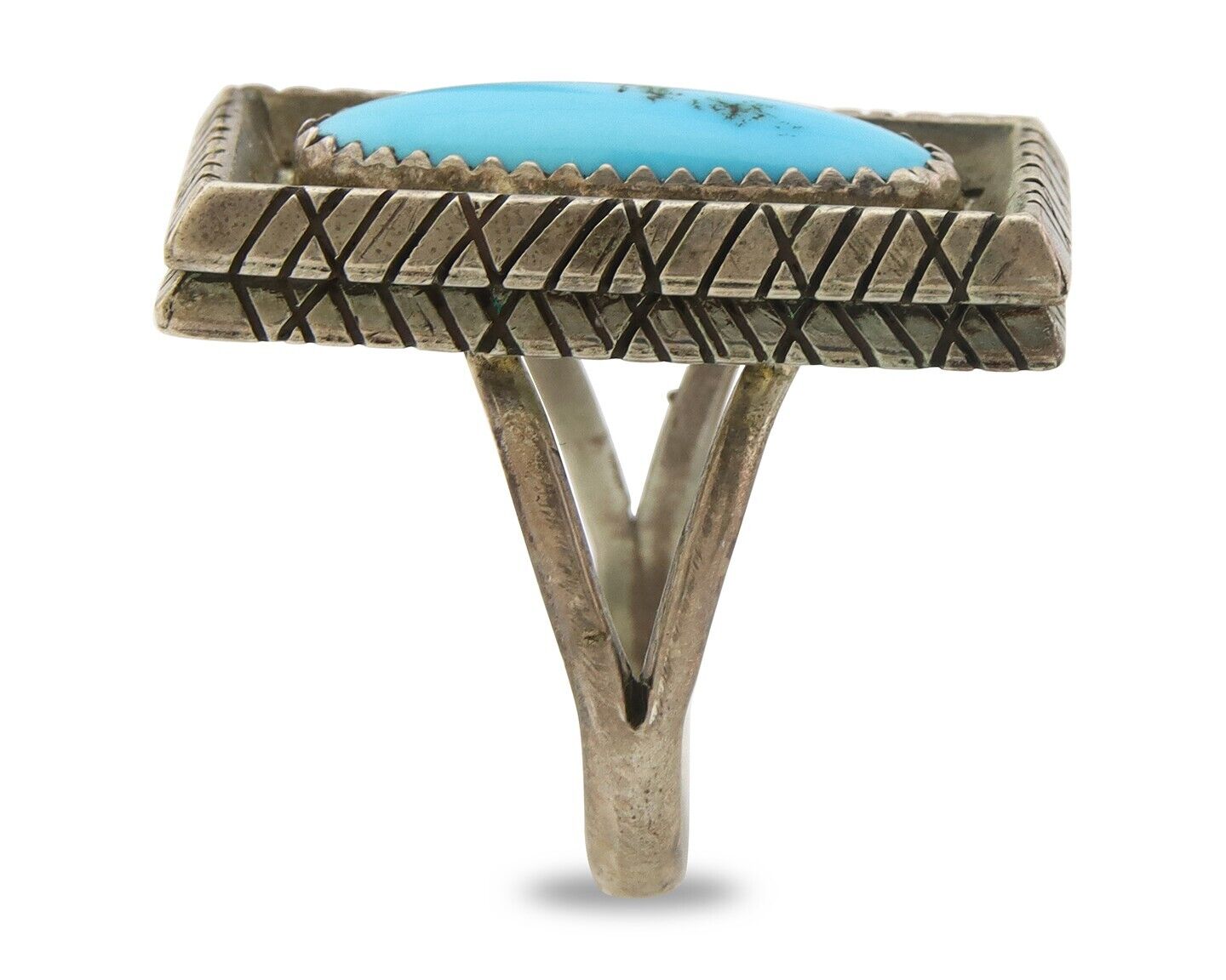 Navajo Ring 925 Sterling Natural Blue Turquoise Native Artist C.80's Size 8.5