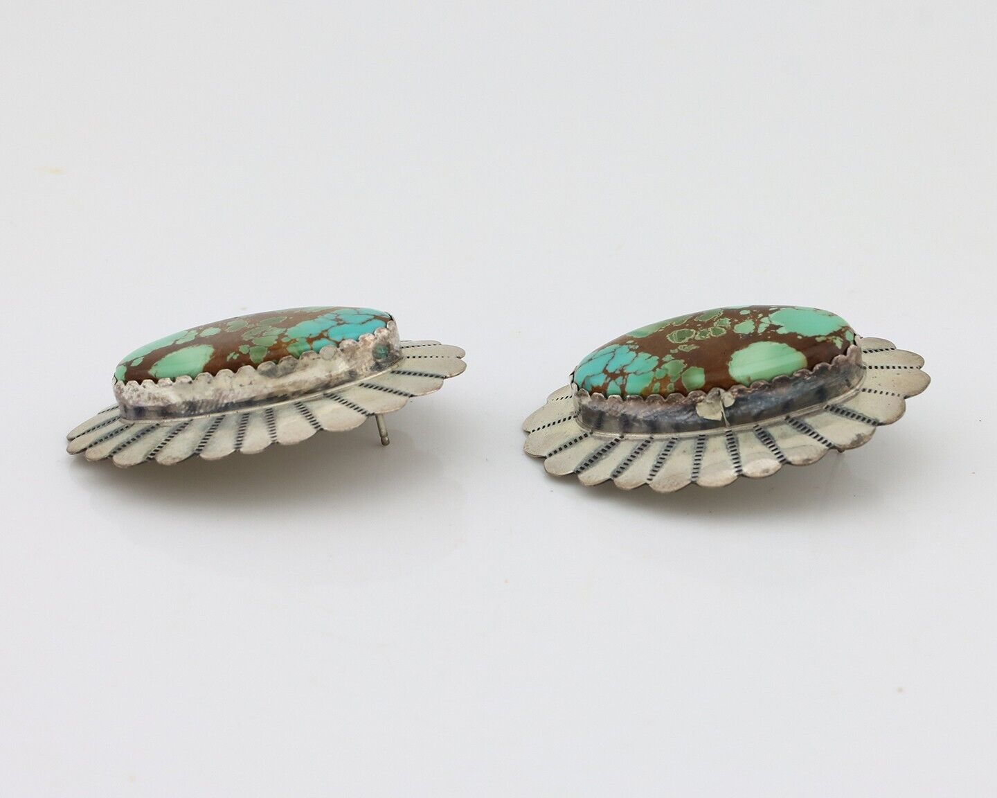 Navajo Handmade Earrings 925 Silver Turquoise Native American Artist C.80s