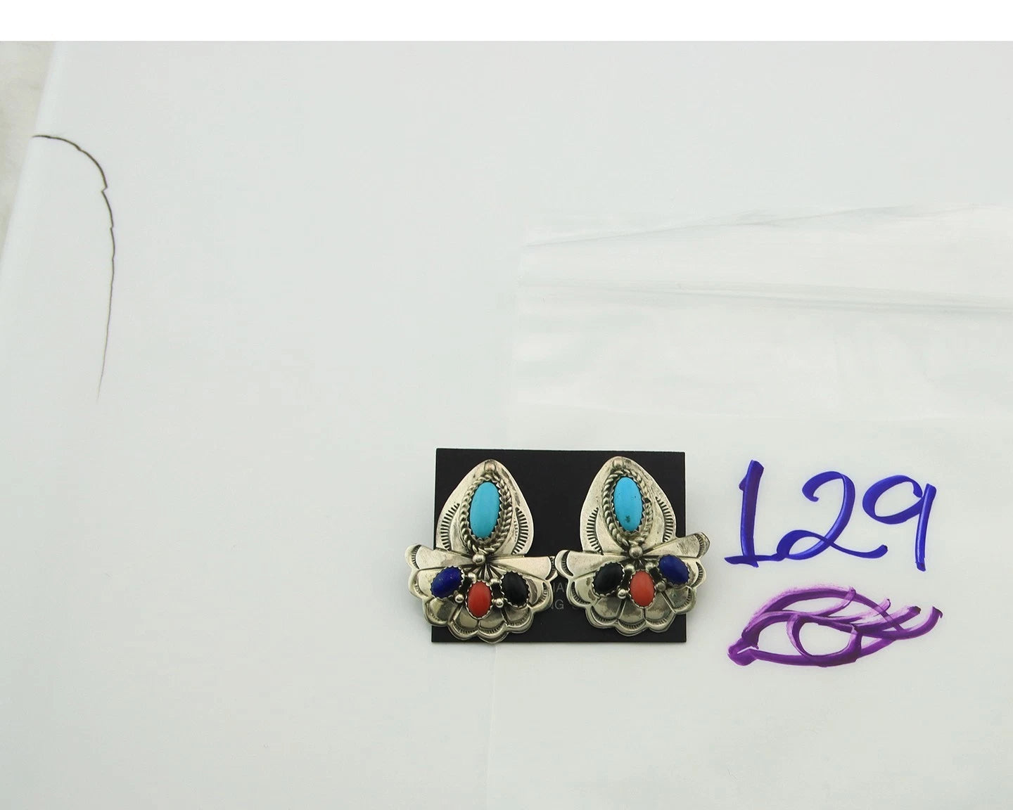 Navajo Dangle Earrings Sterling Silver Natural Gemstones Vintage Handmade