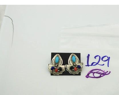 Navajo Dangle Earrings Sterling Silver Natural Gemstones Vintage Handmade