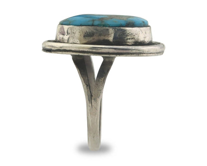 Navajo Ring 925 Sterling Natural Turquoise Native Artist C.80's Size 7.25
