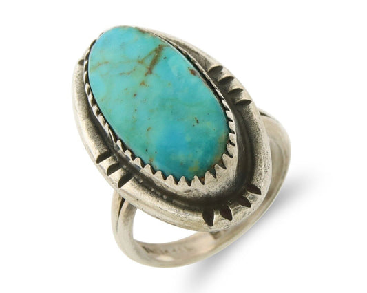 Navajo Ring 925 Sterling Turquoise Handmade Native Artist C.80's Size 4.75