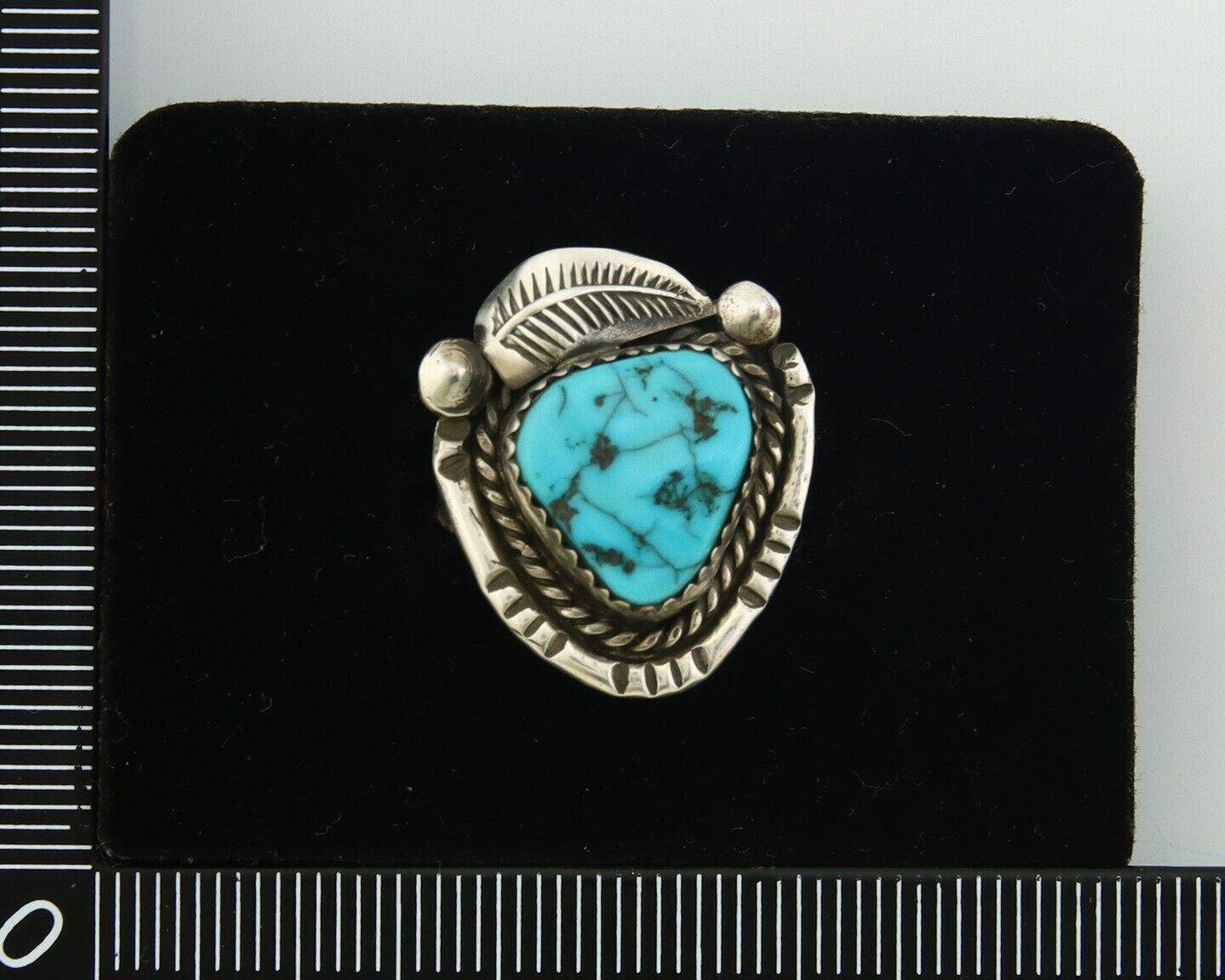 Navajo Ring 925 Sterling Natural Blue Turquoise Native Artist C.80's Size 4.5