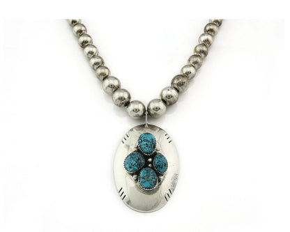 Navajo Bead Necklace Sterling Silver Fine Spiderweb Turquoise Signed D