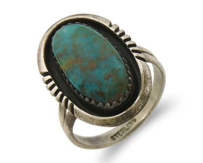Navajo Ring 925 Sterling Natural Blue Turquoise Native Artist C.80's Size 6.25
