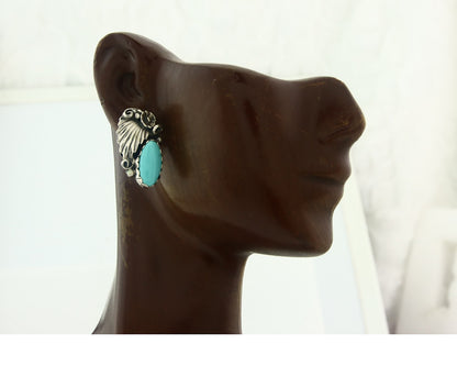 Navajo Earrings Sterling Silver Natural Turquoise Vintage Authentic