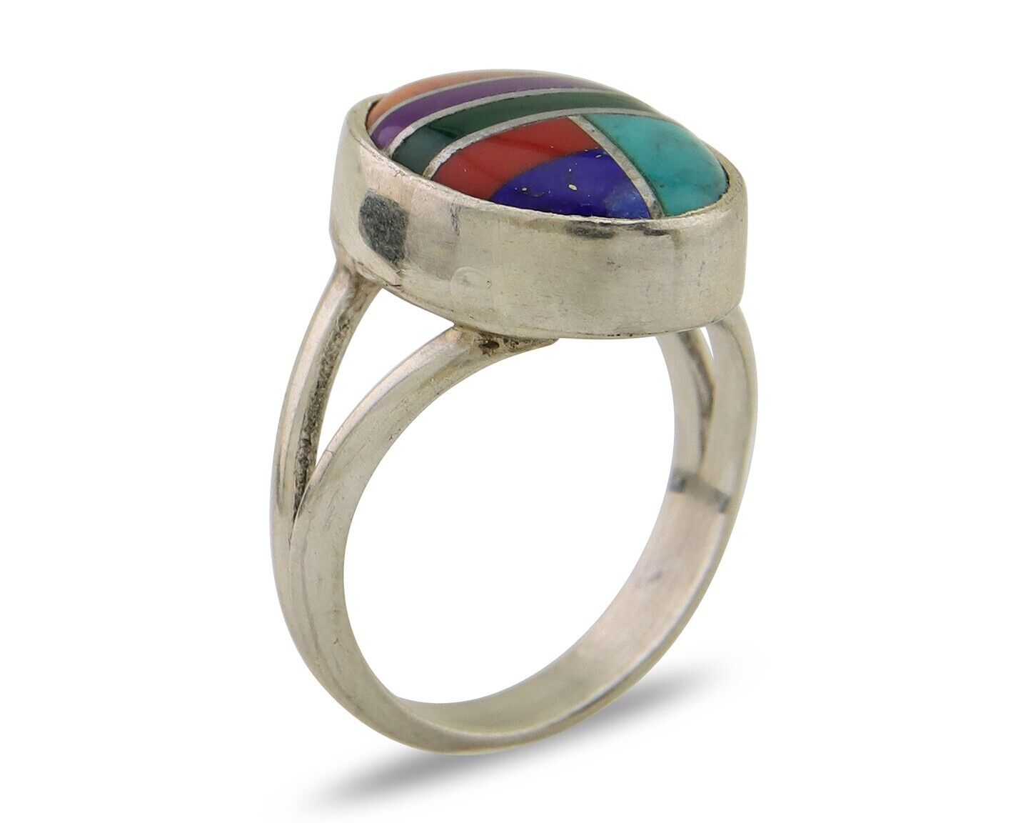 Navajo Ring 925 Sterling Silver Natural Gemstones Artist Signed Sunrise C.80's