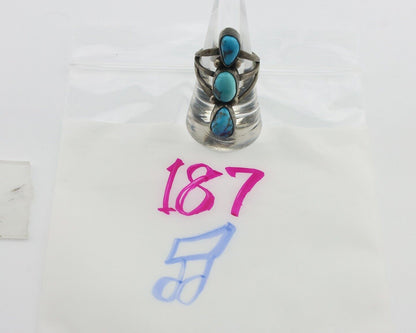 Navajo Ring 925 Silver Natural Blue Turquoise Native American Artist C.80's