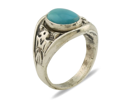 Navajo Ring 925 Silver Blue Gem Turquoise Native Artist Signed C.80s