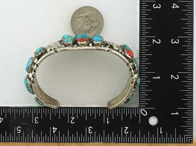 Navajo Cuff Bracelet Sterling Silver Gemstone Vintage Signed Herbert Taylor