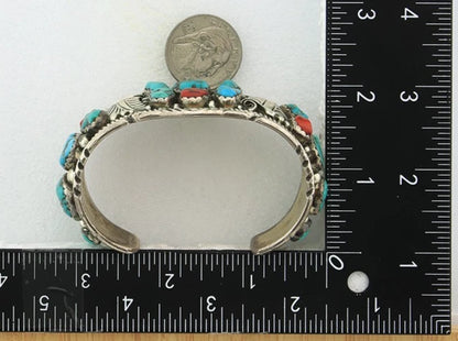 Navajo Cuff Bracelet Sterling Silver Gemstone Vintage Signed Herbert Taylor