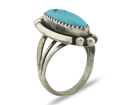 Navajo Ring .925 Silver Sleeping Beauty Turquoise Native American Artist C.80's