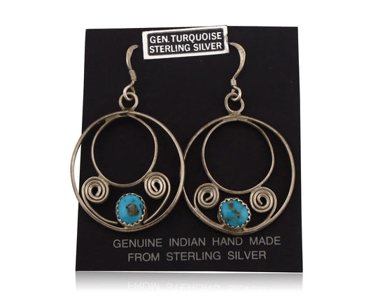 Navajo Dangle Handmade Earrings 925 Silver Blue Turquoise Native Artist C.80's