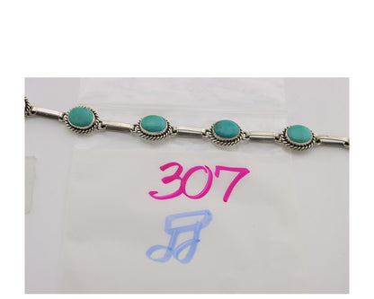 Navajo Link Bracelet 925 Silver Kingman Turquoise Native American Artist C.80's