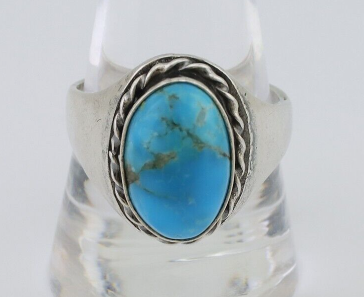 Navajo Ring 925 Silver Natural Blue Turquoise Native American Artist C.80's