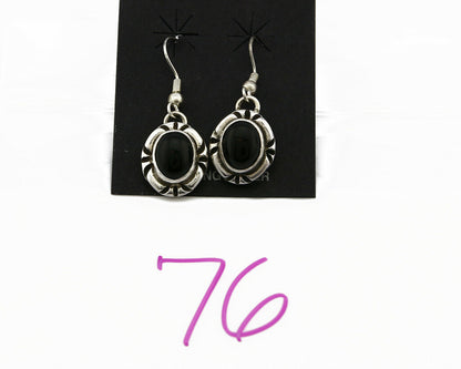 Navajo Hand Stamped Natural Mined Black Onyx .925 SOLID Silver Dangle Earrings