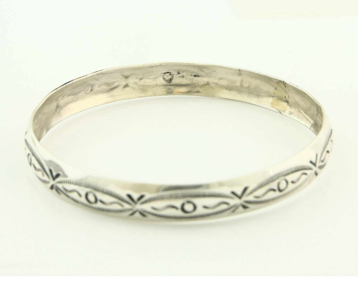 Vintage Navajo Bangle Bracelet Sterling Silver Hand Stamped Signed J