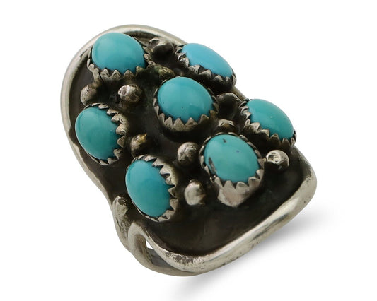 Navajo Handmade Ring 925 Silver Kingman Turquoise Artist Signed HL C.80's