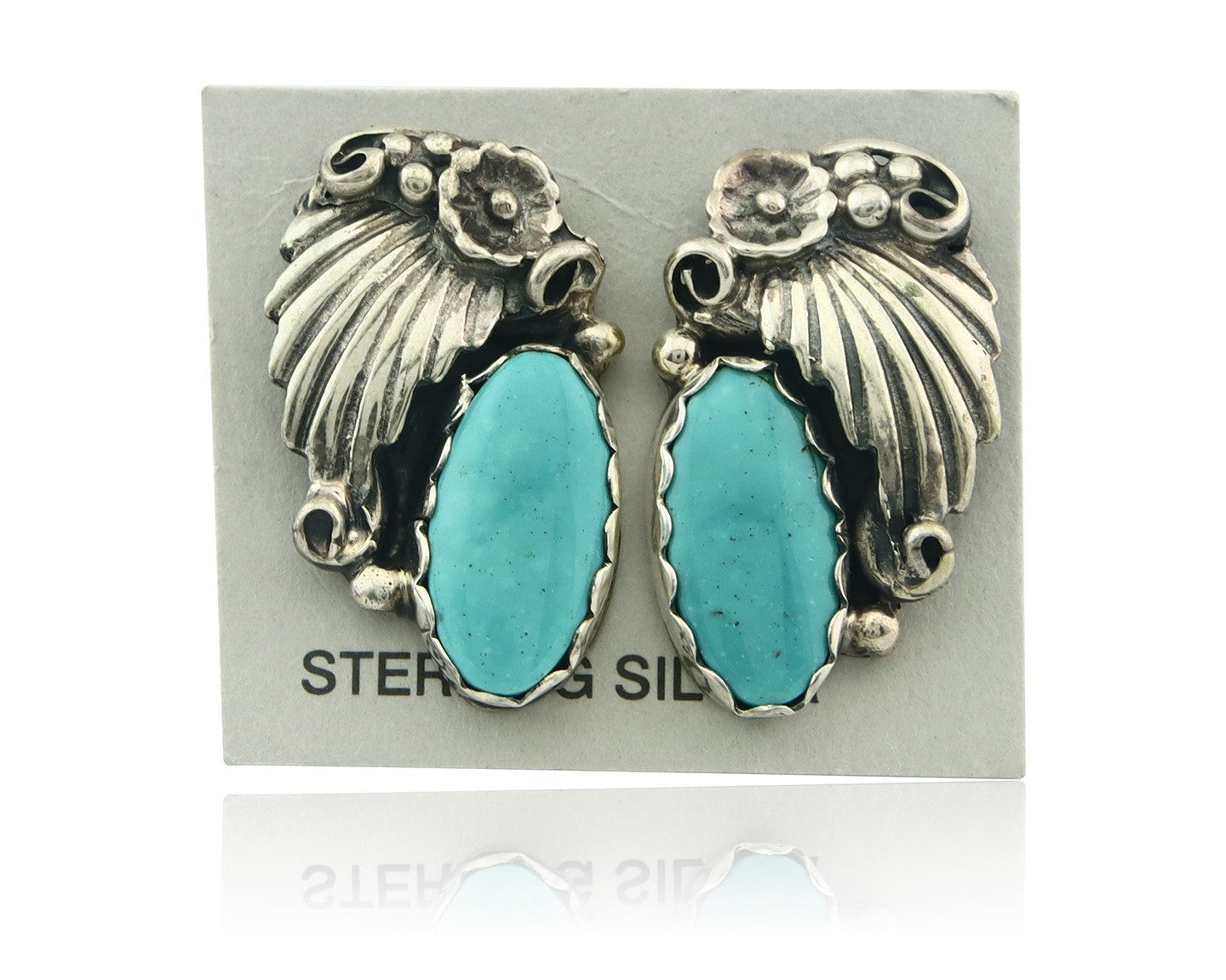 Navajo Earrings Sterling Silver Natural Turquoise Vintage Authentic