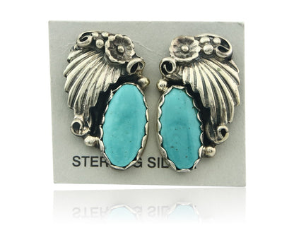 Navajo Earrings Sterling Silver Natural Turquoise Vintage Authentic