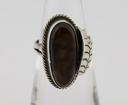 Navajo Handmade Ring 925 Silver Natural Fire Opal Native Artist Size 6.25 C.80's