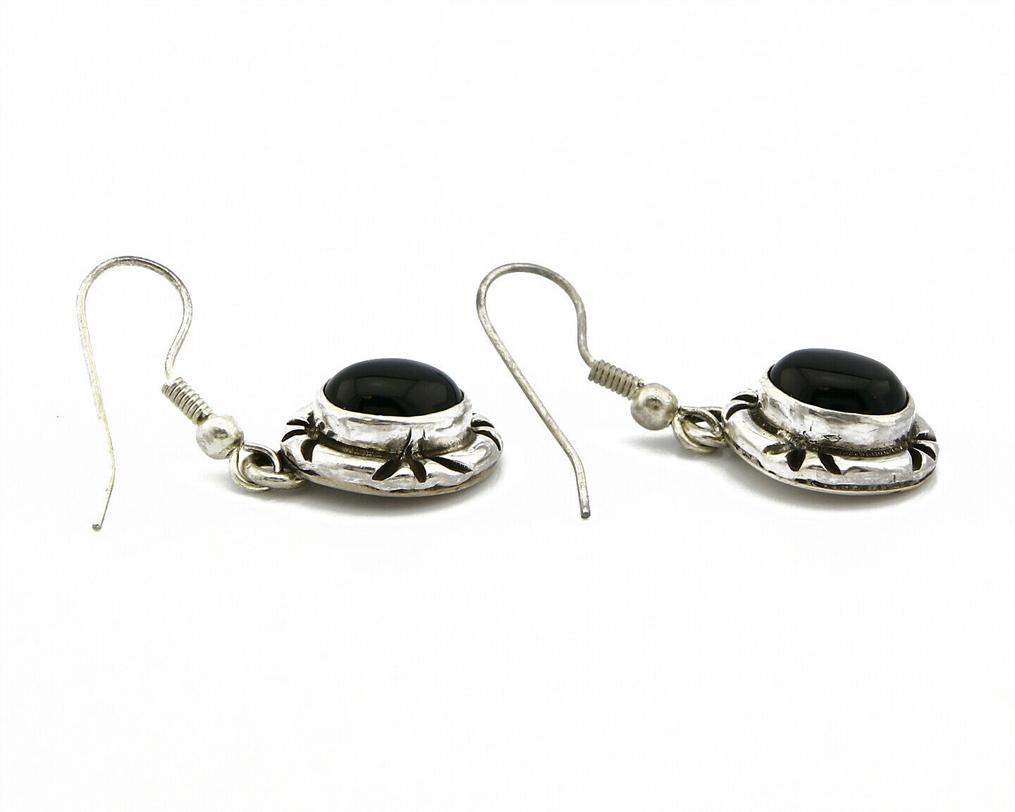 Navajo Hand Stamped Natural Mined Black Onyx .925 SOLID Silver Dangle Earrings