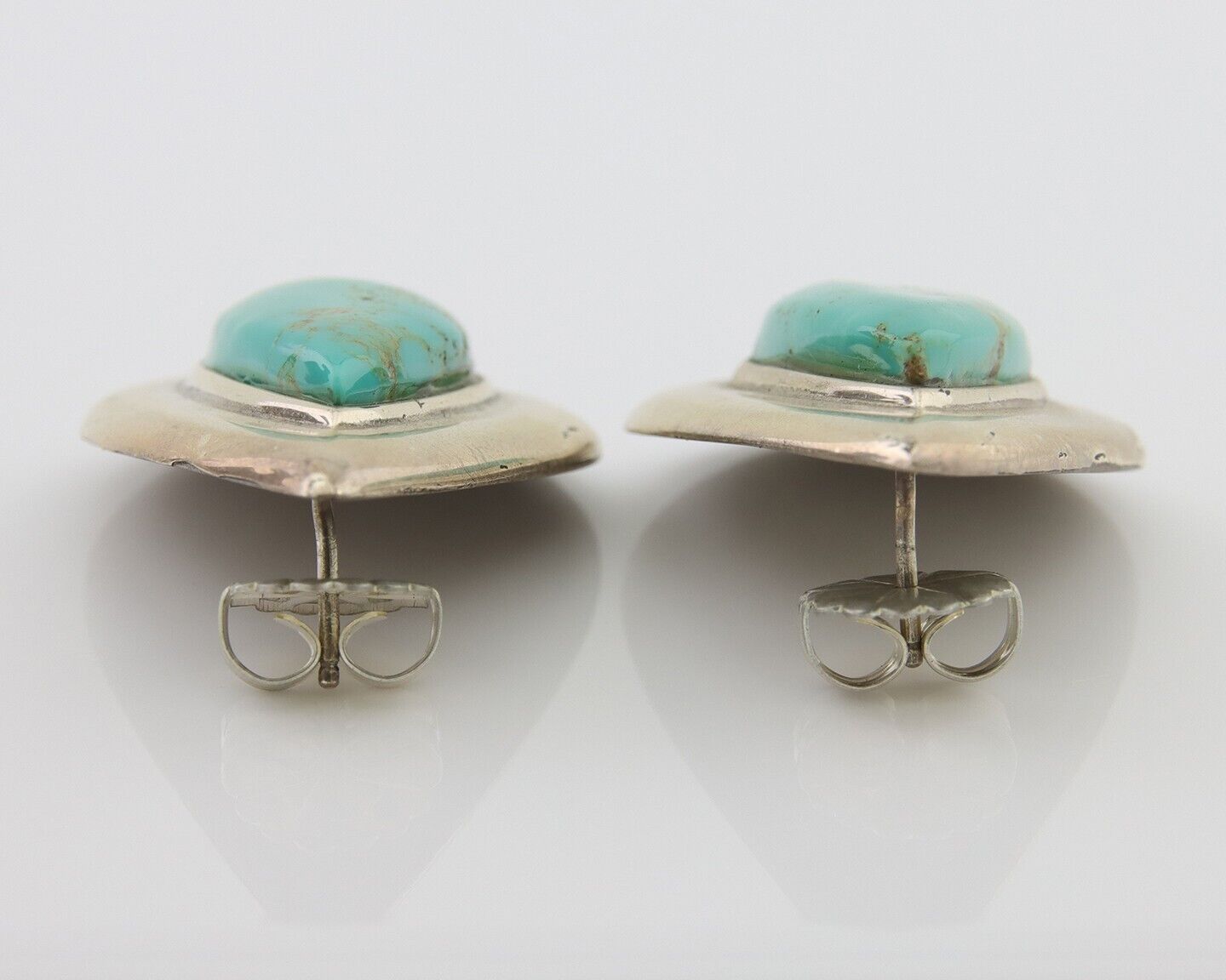 Navajo Dangle Earrings 925 Silver Natural Turquoise Signed Thomas Charay C.1988