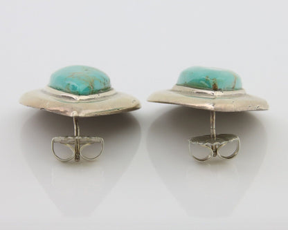 Navajo Dangle Earrings 925 Silver Natural Turquoise Signed Thomas Charay C.1988