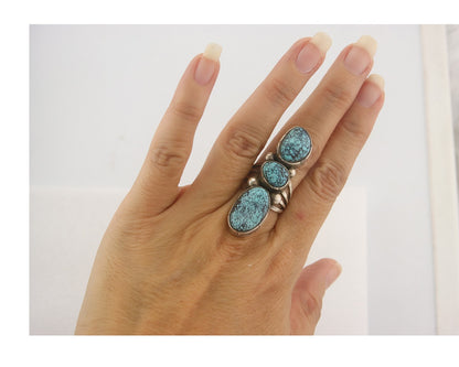Vintage Navajo Ring 925 Sterling Authentic Turquoise Signed M Size 6.5