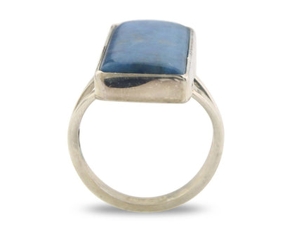 Navajo Ring 925 Sterling Lapis Handmade Native Artist C.80's Size 6.25