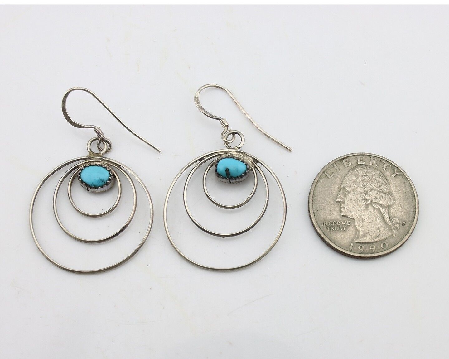 Navajo Dangle Handmade Earrings 925 Silver Blue Turquoise Native Artist C.80's