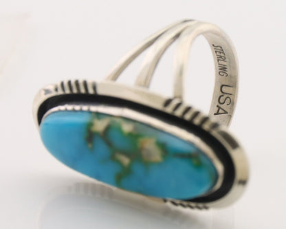 Navajo Ring 925 Silver Natural Blue Turquoise Signed USA C.80's