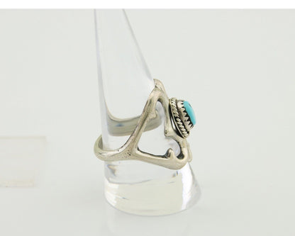 Navajo Sand Cast Ring 925 Silver Sleeping Beauty Turquoise Artist C.80's