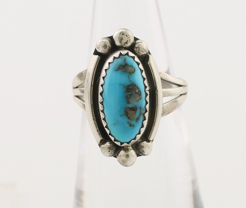Navajo Ring 925 Silver Sleeping Beauty Turquoise Artist Signed SC C.80's