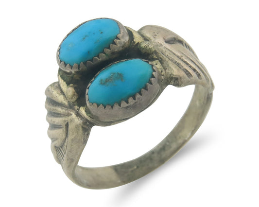 Men Navajo Ring Sterling Silver Authentic Vintage Turquoise Size 11.0