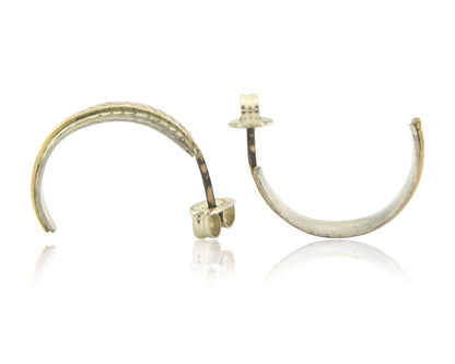 Navajo Hoop Earrings 925 Silver & Gold Native American Artist C.80's