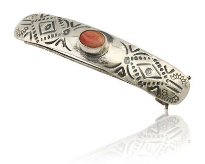 Women Navajo Hair Clip Barrette 925 Silver White Red Spiney Oyster Native Artist